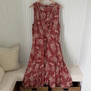 Floral Wrap-Style Sleeveless Dress - Rust Pink